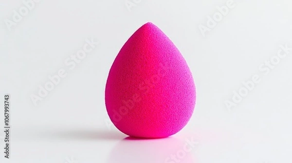 Fototapeta A bright pink makeup sponge in teardrop shape, isolated on a white background