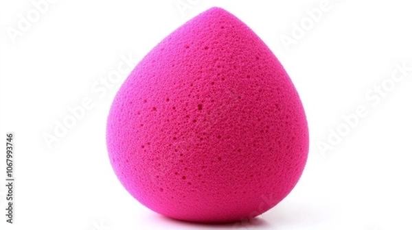 Fototapeta A bright pink makeup sponge in teardrop shape, isolated on a white background