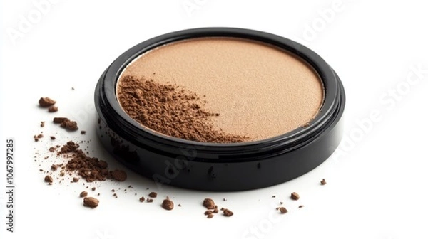 Fototapeta A compact powder foundation with a soft sponge applicator, isolated on a white background