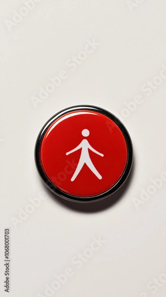 Fototapeta red circle button with white stick figure icon on white background