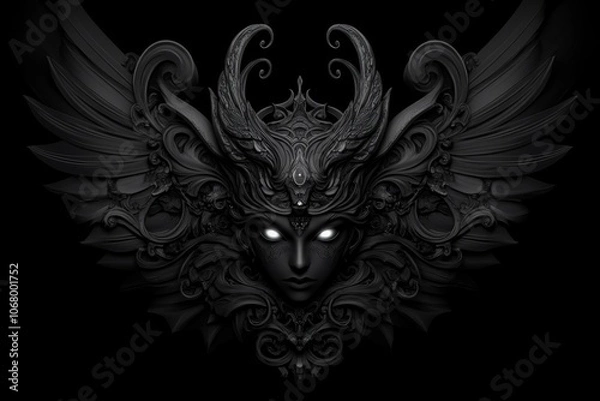 Fototapeta Dark, Gothic winged creature tattoo with intricate lines, created by AI for a haunting effect