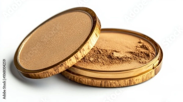 Fototapeta A luxurious compact powder with a gold finish, isolated on a white background