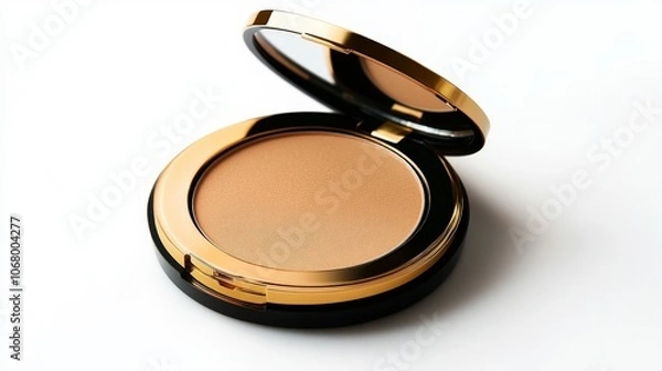 Fototapeta A luxurious compact powder with a gold finish, isolated on a white background