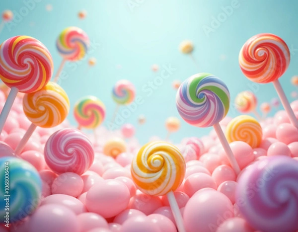 Fototapeta Colorful Lollipops,Sweet, Swirled Candies Bringing Joy with Every Lick