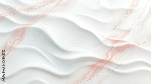 Fototapeta A 3D marble illustration featuring a white surface with delicate pink veining, flowing gracefully over a wavy texture, creating a soft, elegant, and feminine aesthetic.
