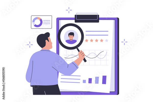 Fototapeta Performance employee review illustration concept. Illustrations for websites, landing pages, mobile applications, posters and banners. Trendy flat vector illustration