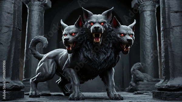 Fototapeta Cerberus, the three head guardian of the entrance to the underworld in Greek mythology. 
