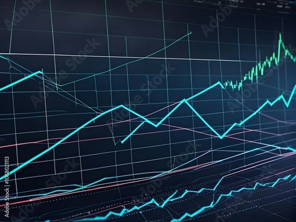 Fototapeta Abstract  Market Chart with Glowing Lines and Data Points