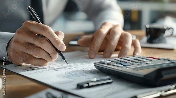 Fototapeta Clean mortgage calculator interface with amortization bars, focusing on property loans