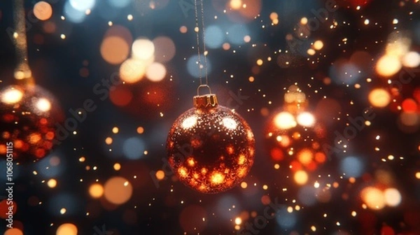 Obraz Festive Christmas Decorations: Vibrant Ornaments Illuminating a Joyful 3D Ambiance