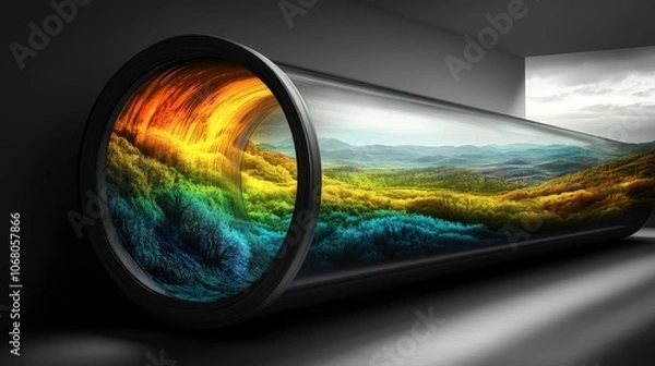 Fototapeta Vibrant Silhouette of Travel Through a Colorful Tunnel