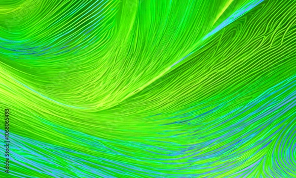 Fototapeta Abstract green background with feathers and leaf textures, showcasing natural details, patterns, and vibrant tropical elements