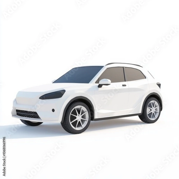 Fototapeta Low Poly 3D Render of a compact city car with a modern design, on isolated white background