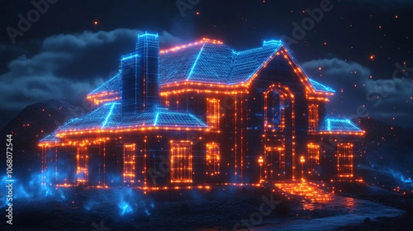 Fototapeta digital blueprint of an office building, representing modern architectural planning, precision, and technology in the workplace. Symbolizes innovation, structure, and the future of business environmen