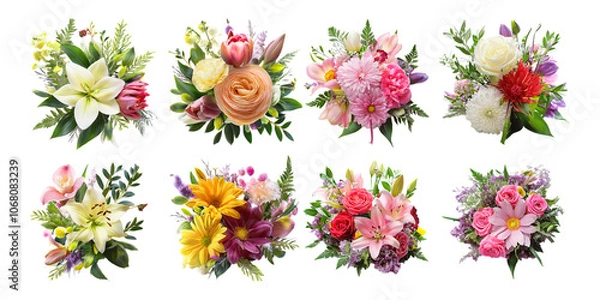 Fototapeta Colorful Flower Arrangements on Transparent Background