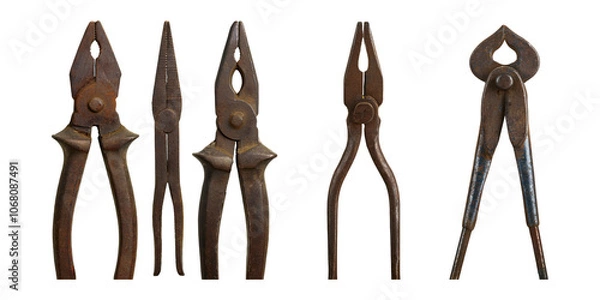 Fototapeta Vintage Tools Collection of Pliers and Clamps, PNG collection, set bundle, isolate on transparent or white background