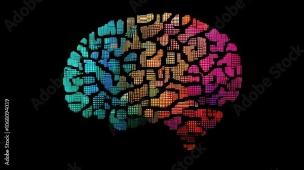 Obraz Self-learning AI represented by a colorful digital brain interface.