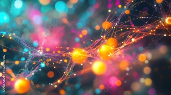 Fototapeta Self-learning AI technology visualized as colorful neural pathways.