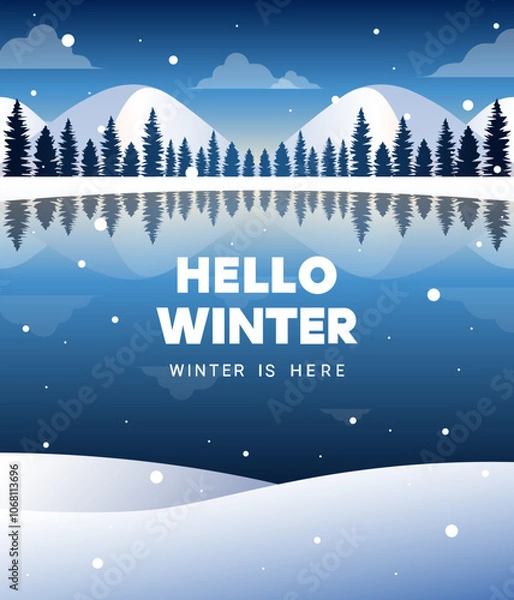 Obraz 겨울 시즌 눈 내리는 풍경 일러스트 배경 이미지