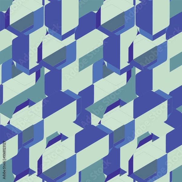 Fototapeta Abstract seamless colorful 3D pattern background. Fashion colored simple shapes graphic pattern. Abstract mosaic artwork. 