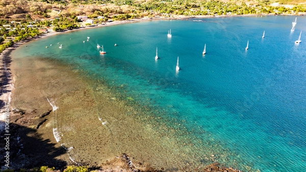 Obraz magnificent aerial view of taiohae bay by setting sun and very good weather on the island of NUKU HIVA in the Marquesas archipelago in French Polynesia