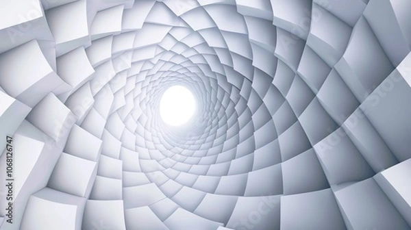 Fototapeta 3D Rendering of White Geometric Tunnel - a captivating and futuristic visual. The white geometric tunnel creates an engaging and immersive experience.
