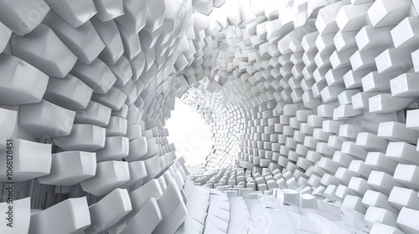 Fototapeta 3D Rendering of White Geometric Tunnel - a captivating and futuristic visual. The white geometric tunnel creates an engaging and immersive experience.