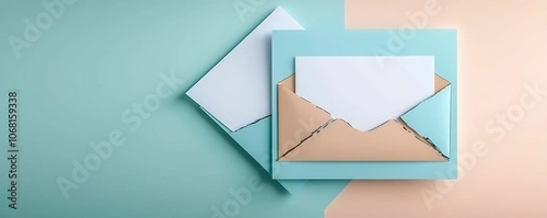 Fototapeta Stylishly designed envelopes with blank cards on a modern background perfect for invitations and greetings