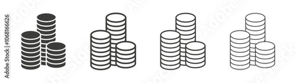 Fototapeta Coins stack icon set vector in black and white colors