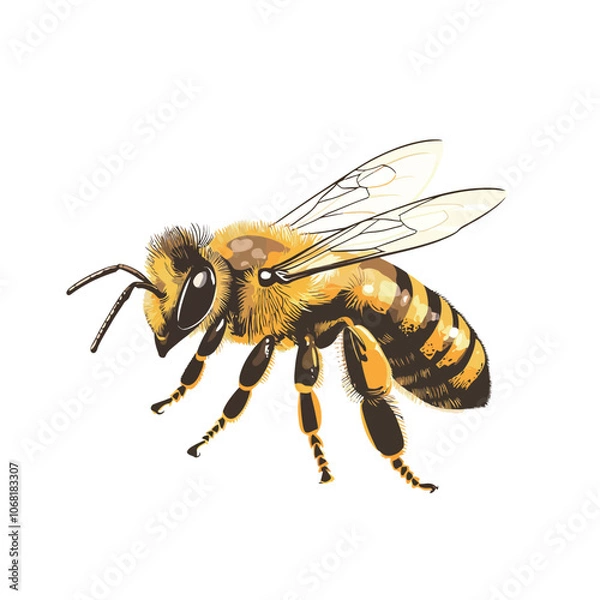 Fototapeta Bee on a white background. Vector illustration of a honey bee. 