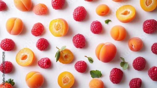 Fototapeta Apricots and Raspberries Pattern