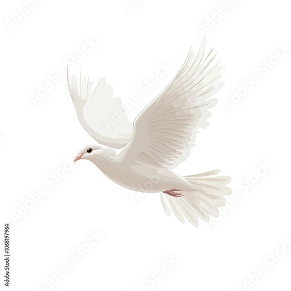 Fototapeta Flying white dove isolated on a white background. Vector illustration of a bird. 