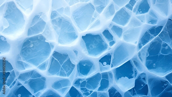 Fototapeta Close-Up of Blue Ice Crystals Texture - Cold Winter Background and Frozen Aesthetic