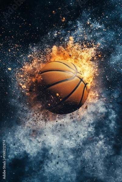 Obraz Basketball Exploding in Fiery Smoke and Dust