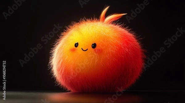 Obraz A cute, fluffy, orange and yellow creature with a smiling face.