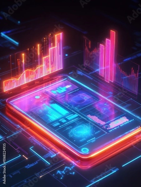 Fototapeta Financial data document graph chart report statistic marketing research development. planning management strategy analysis accounting. Financial business technology hologram concept. 3d rendering.