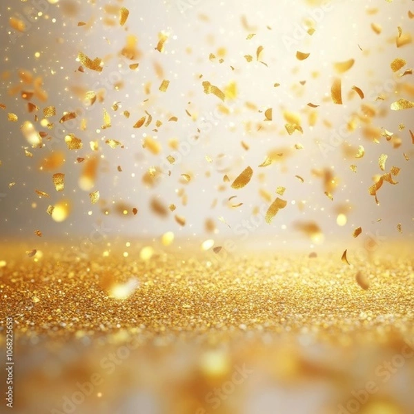 Fototapeta explosion gold Golden confetti celebration background and Gold glitter sparkle texture ,empty copy space