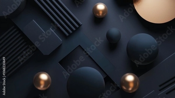 Fototapeta The image is a black and gold abstract design with various shapes