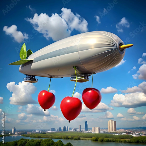 Obraz a-giant-floating-cherry-blimp-with-a-pair-of-cherr