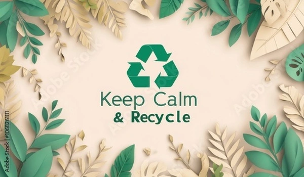 Fototapeta "Keep Calm & Recycle" Poster with Leafy Border and Eco-Friendly Message
