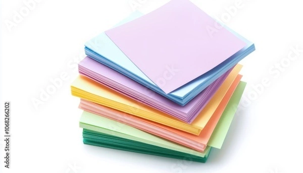 Fototapeta a stack of colorful sticky notes, business reminders and organization, neat arrangement, isolated on white background