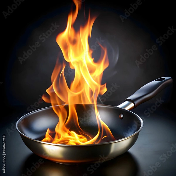 Obraz A frying pan with flames burning brightly inside