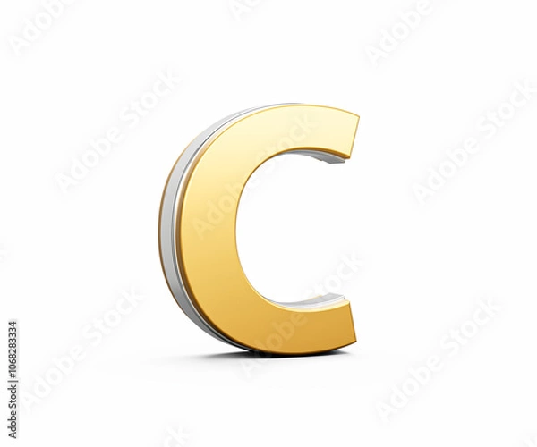 Fototapeta Golden Capital Letter C Gleams With Sleek Modern Design Bold Font With Sharp Edges 3D Illustration