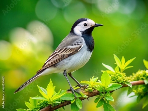 Fototapeta Captivating Pliszka Siwa in Natural Habitat with Ample Copy Space for Text Overlay and Stunning Background Ideal for Nature and Wildlife Photography
