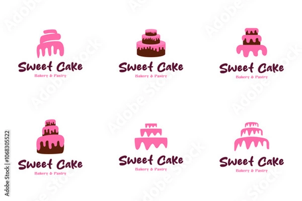 Fototapeta Set of sweet cake logo design for bakery and pastry shops vector collection template illustration