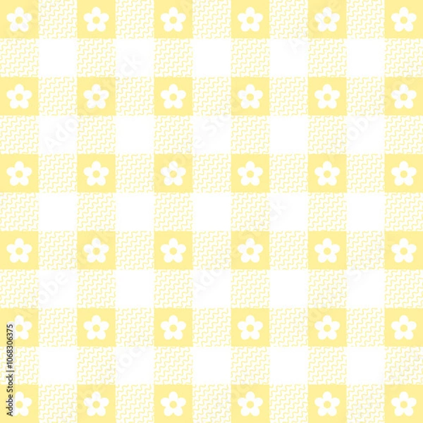 Fototapeta Seamless flower pattern. Repeating flowers in a yellow cage. A recurring Scottish flannel. Madras cloth. Woolen Lattice