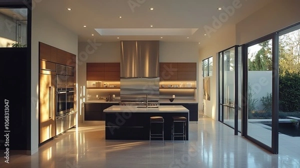 Fototapeta Minimalist kitchen design, featuring modern appliances and sleek cabinetry