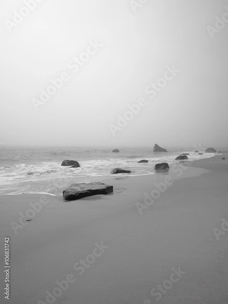 Fototapeta image of a tranquil beach with rocks.