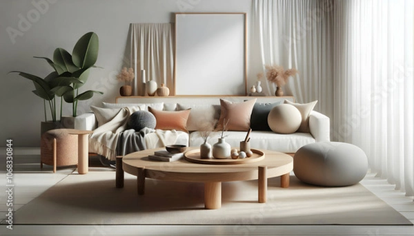 Obraz 2 Highlight a minimalist coffee table with simple design and natural materials against a white backg2