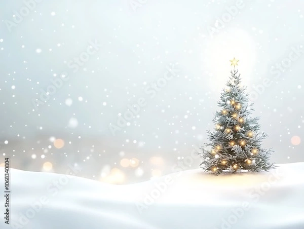 Obraz A Single Christmas Tree Standing in a Snowy Landscape